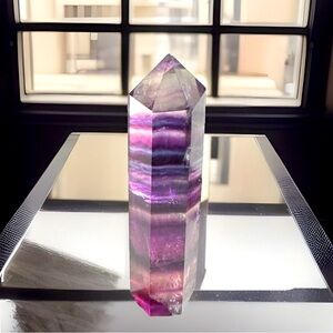 21gNatural Rainbow Fluorite Crystal Wand Obelisk Reiki Point Tower Altar Display